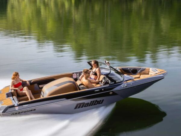 Malibu TXi MO with a silver hull and tan interior