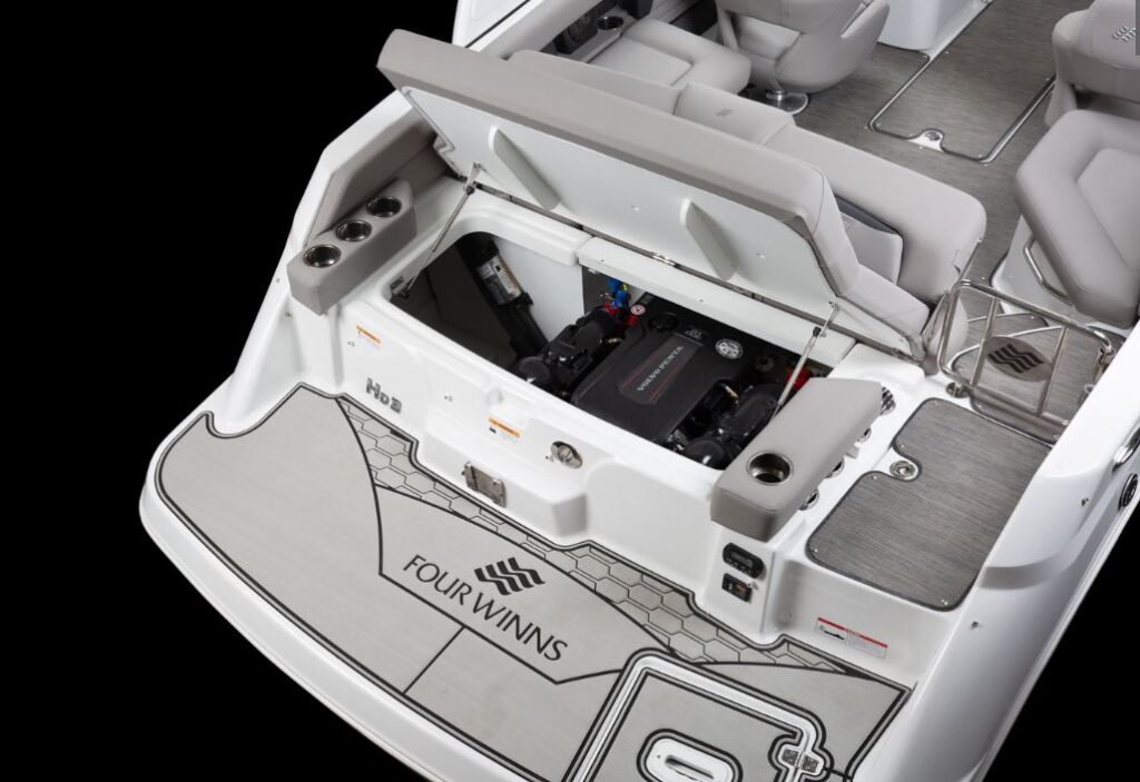 storage under the seat on the back of the 2023 Four Winns HD3Surf