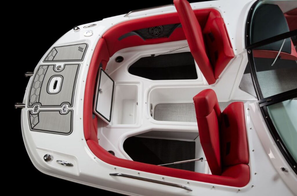 storage under the seats in the helm