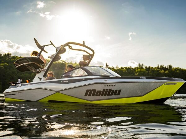 2023 Stock Malibu 22 LSV POA with a silver and bright yellow hull