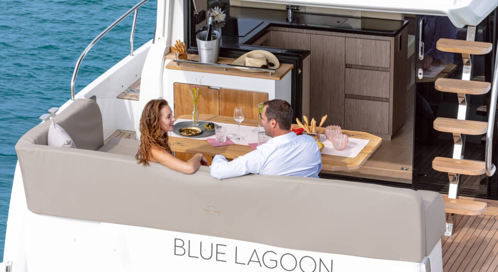 people sat on the back of the 2023 Sealine F430